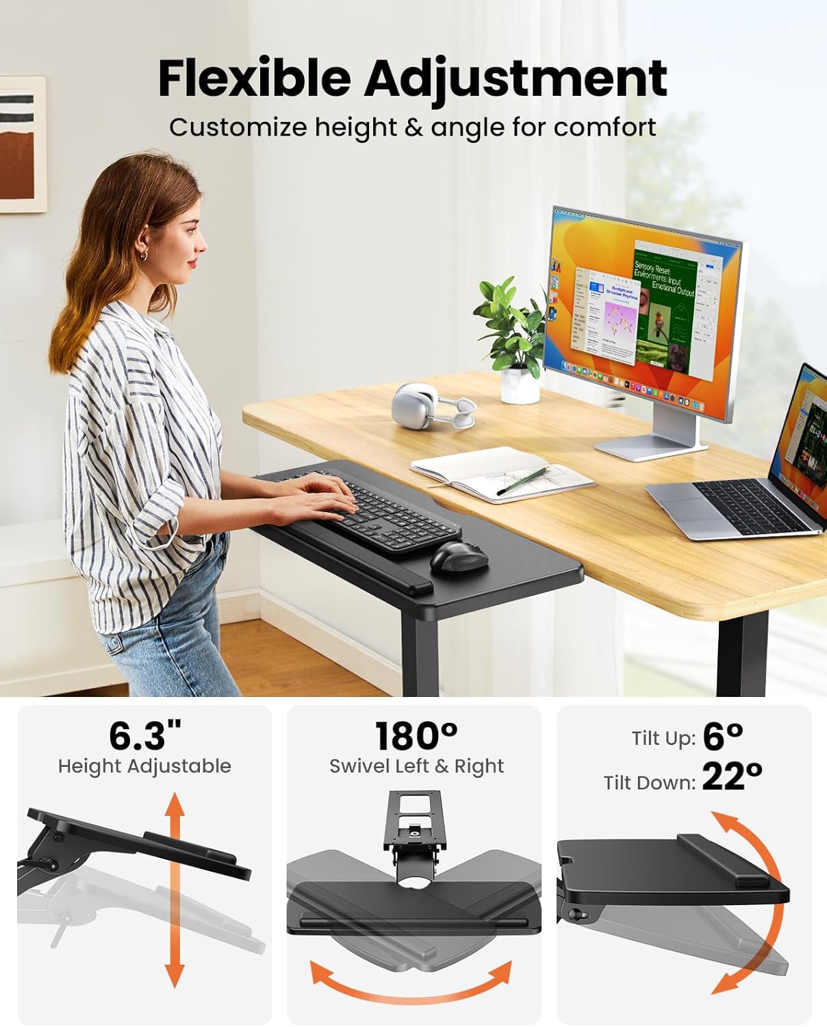 Black Sliding Keyboard & Mouse Tray, 24.99” W x 9.84” D G68778