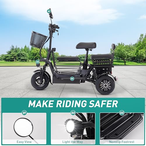 400W 48V Electric Tricycle with 3 Seats and Storage Baskets T288951