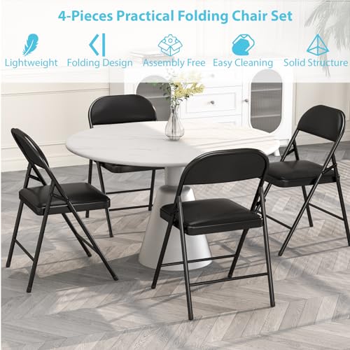 4 Pack Folding Chairs with Padded Cushion & Back (Black) P328