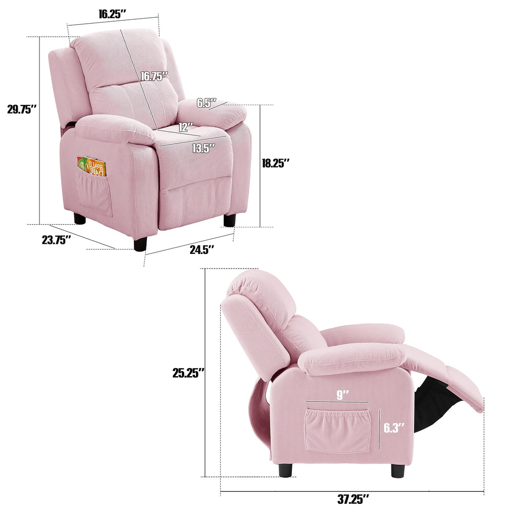 Pink Adjustable Kids Recliner Chair with Footrest G73904