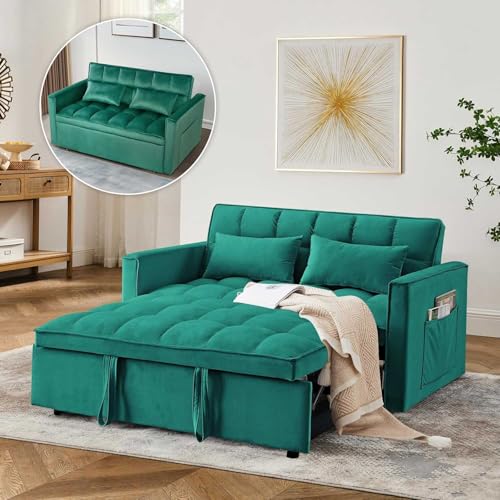 Black Velvet Convertible Sofa Bed with 2 Pillows C7955