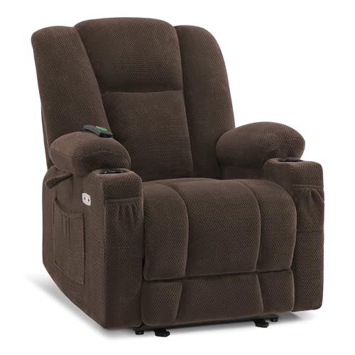 Brown Fabric Power Recliner Chair with Heat and Vibration Massage C34373