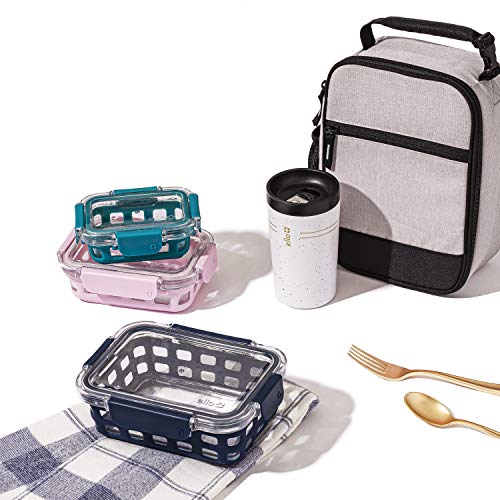Leak-Proof Glass Food Storage Containers with Silicone Sleeves and Airtight Lids V71711