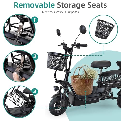 400W 48V Electric Tricycle with 3 Seats and Storage Baskets T288951