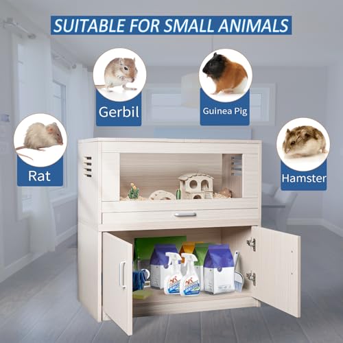 Hamster Cage with Storage Cabinet, Acrylic Panels, 31.5" L x 15.75" x 32.28" (Teak) M4427