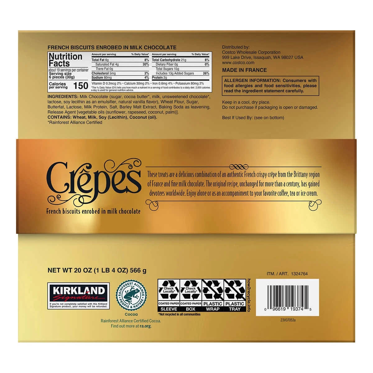 Crepes French Biscuits in Milk Chocolate 20 oz K557
