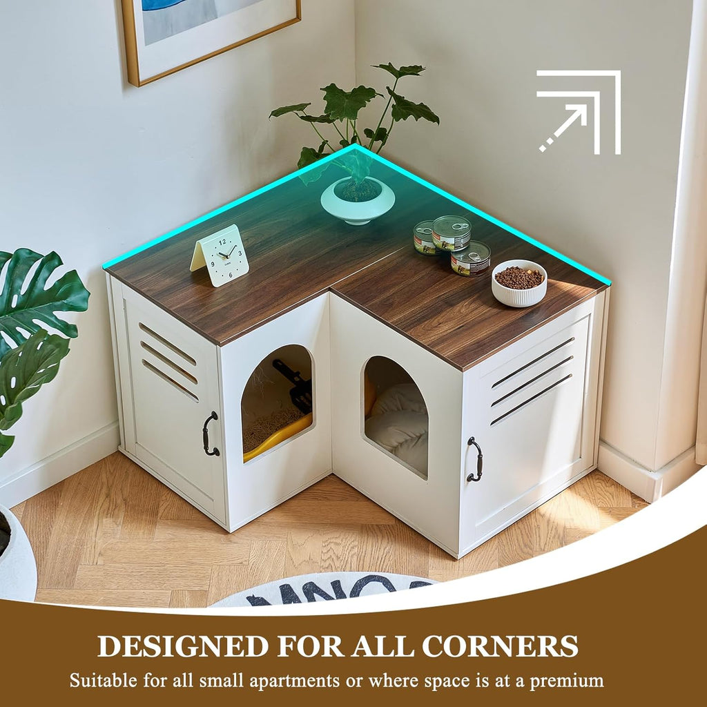 White Corner Litter Box Enclosure Cabinet, 31.5 x 17.7 x 19.7 in P60402