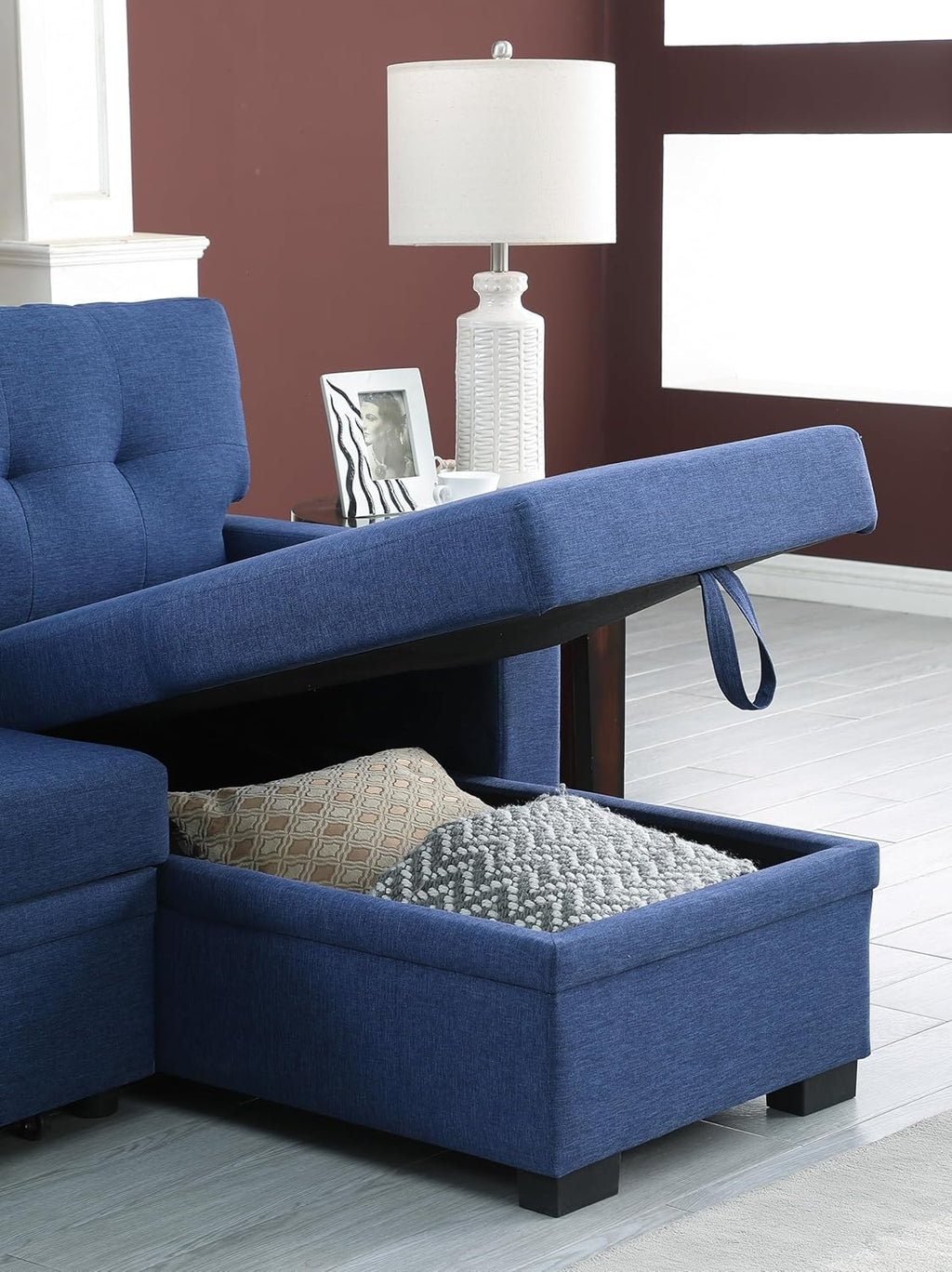 Blue L-Shaped Sectional Sleeper Sofa with Storage Chaise and Pull-Out Bed O1669