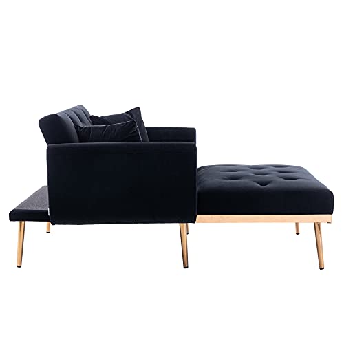 Adjustable Backrest Velvet Sofa Bed with Rose Golden Metal Legs C23201