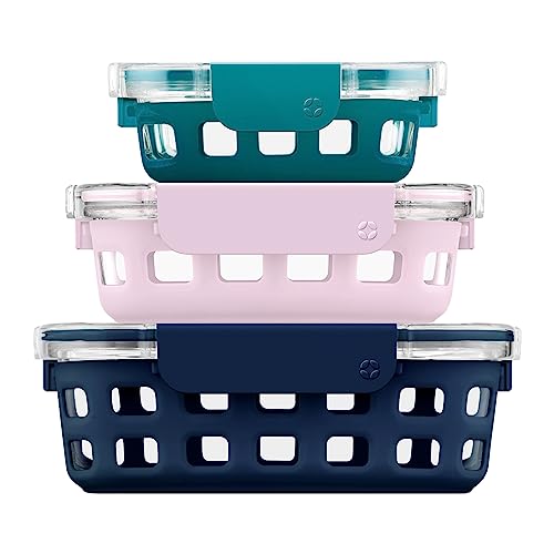Leak-Proof Glass Food Storage Containers with Silicone Sleeves and Airtight Lids V71711