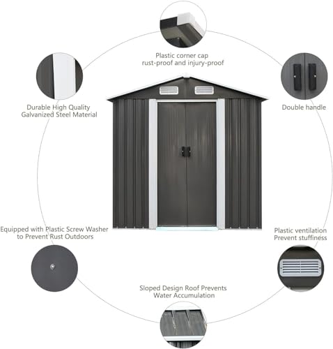 8 x 6FT Grey Metal Outdoor Storage Shed with Sliding Door I816333