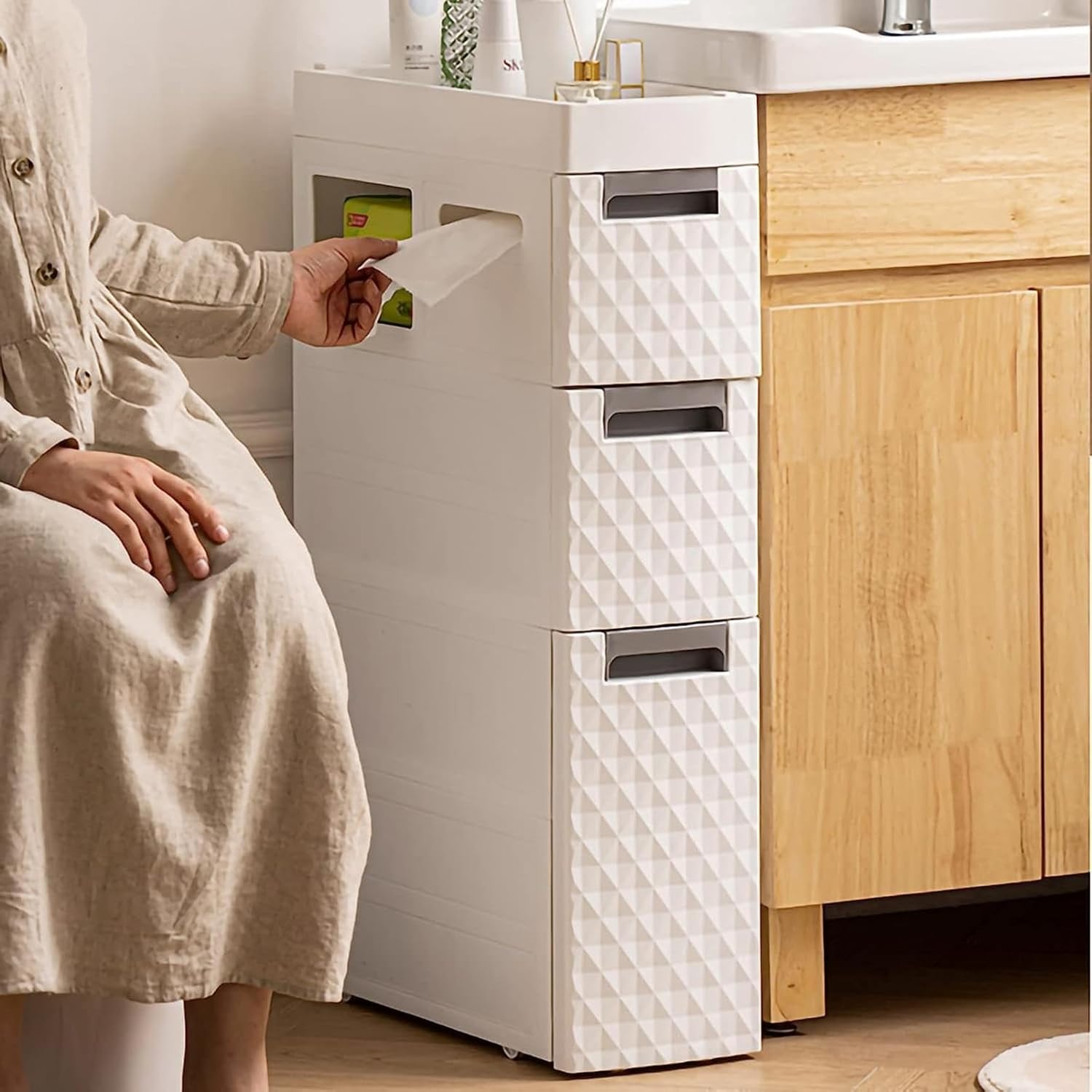 Slim Storage Tower with Wheels Drawer Cart T275