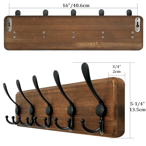 Black 2 Packs Wall Mounted Coat Rack with 5 Triple Hooks Z2036