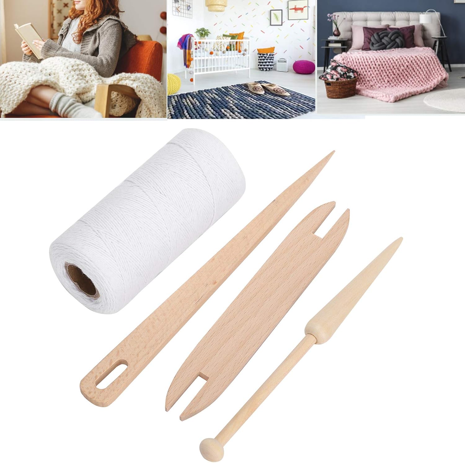 Cotton Rug Yarn with Wooden Shuttle Stick Rod F76101