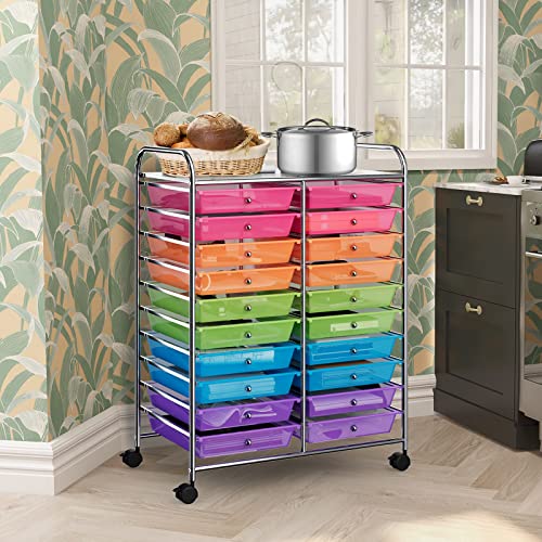 20 Drawers Rolling Storage Cart on Wheels White M563
