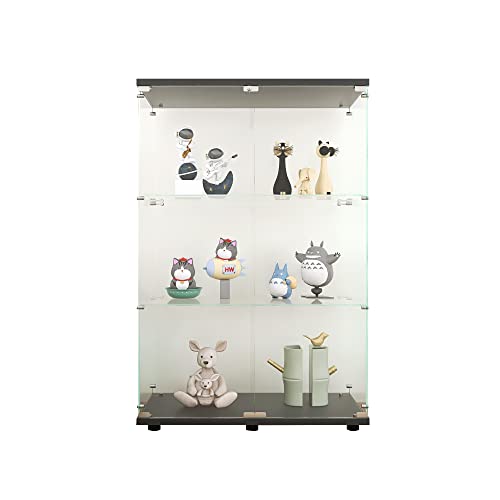 Black 4 Shelves 3 Door Glass Display Cabinet V6002