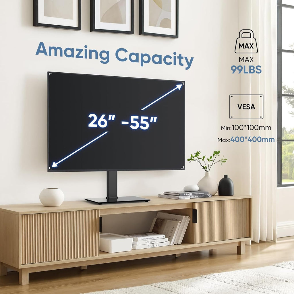 Height Adjustable Swivel TV Stand with Tempered Glass Base, Max VESA 400x400mm S808009