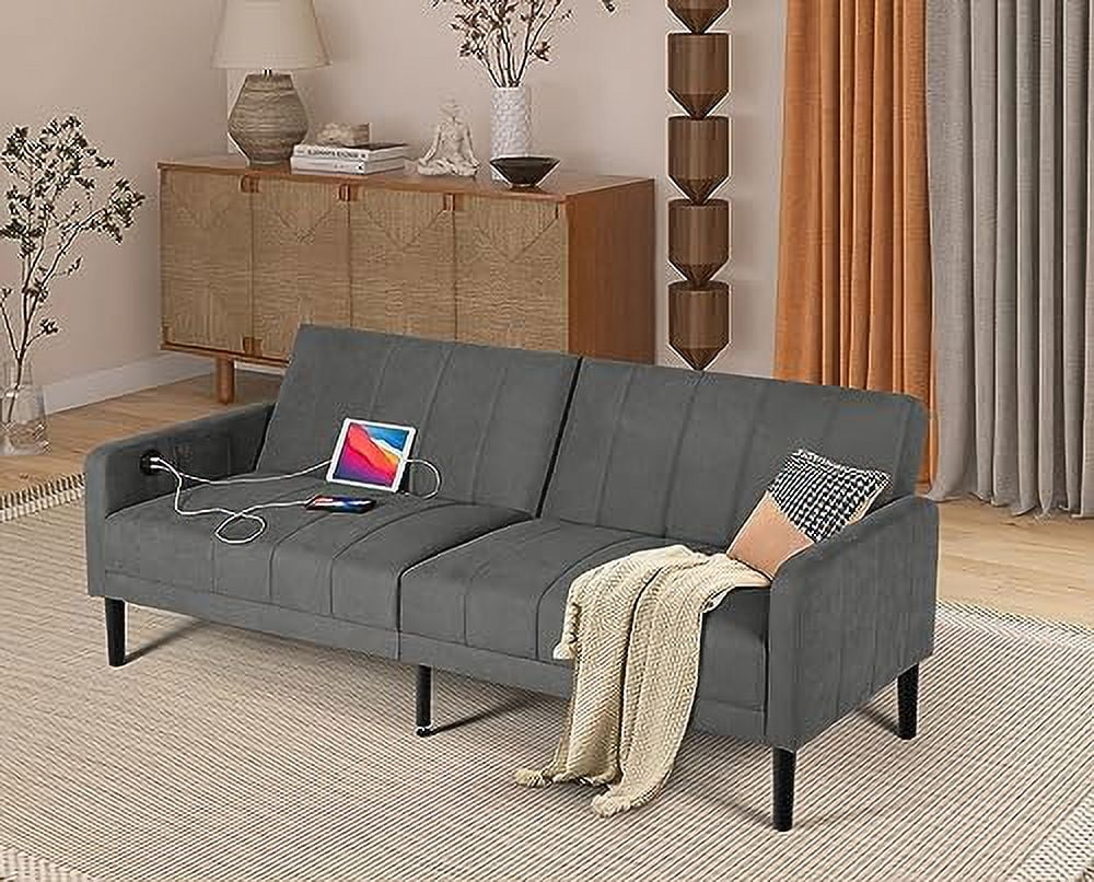 Modern Upholstered Tufted Convertible Folding Futon Sofa Bed with USB V8039