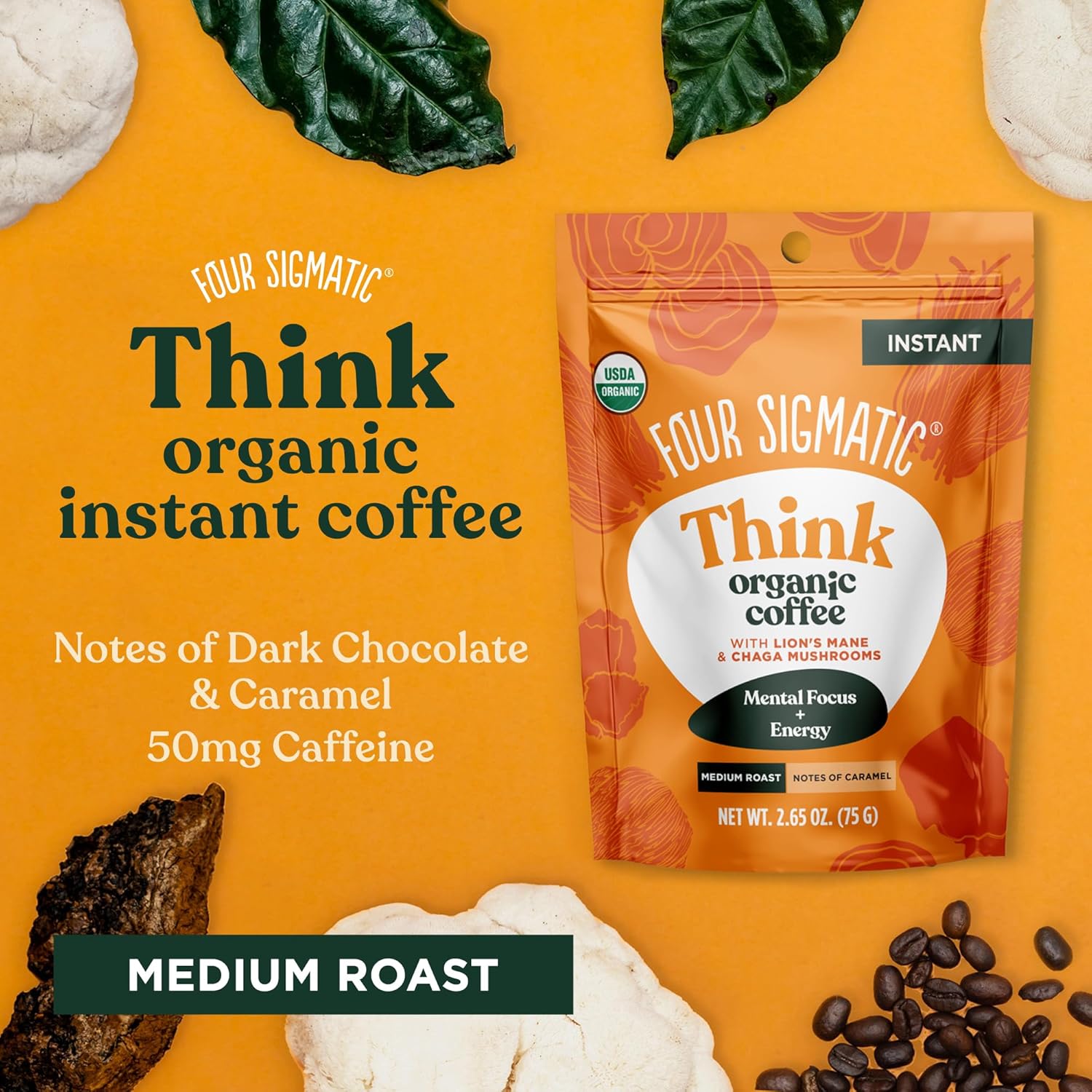 Organic Mushroom Coffee Instant Mix with Lion's Mane and Chaga, 30 Serving Canister M943745