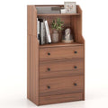 3 Drawers Dresser with Shelves, Tall Nightstand with 2 Open Shelves, Chest of Drawers (Walnut) P760