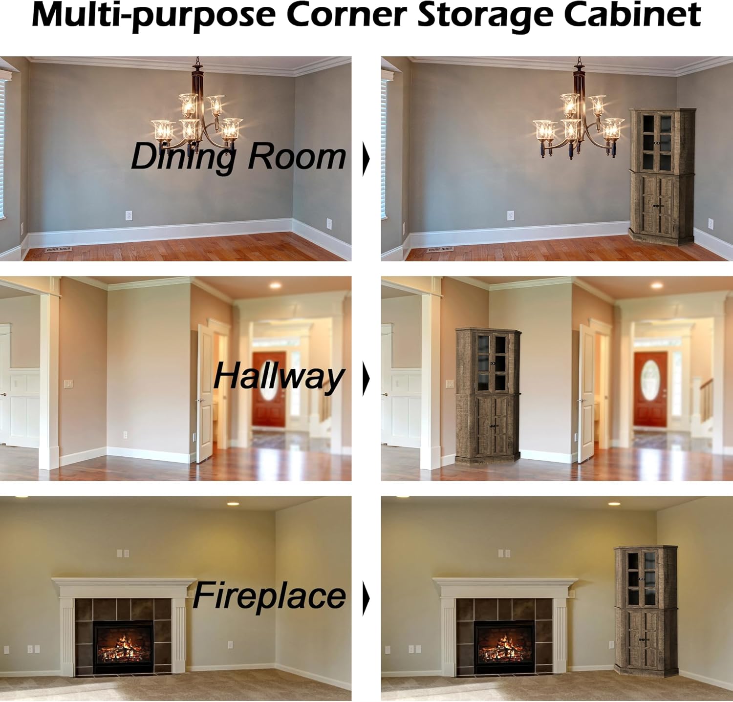 Rustic Brown Tall Corner Storage Cabinet with Glass Doors and Adjustable Shelves X59575