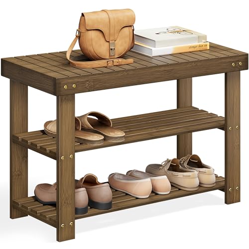 3-Tier Bamboo Shoe Storage Bench, Ink Black Q948387