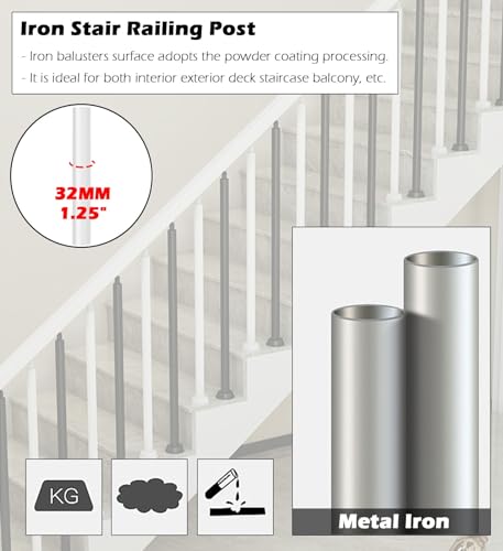 Round Spindles for Staircase, 2 4 6 Pieces Iron Stairs Balusters with Slant 270° Swivel Top Bracket & Screws G6645