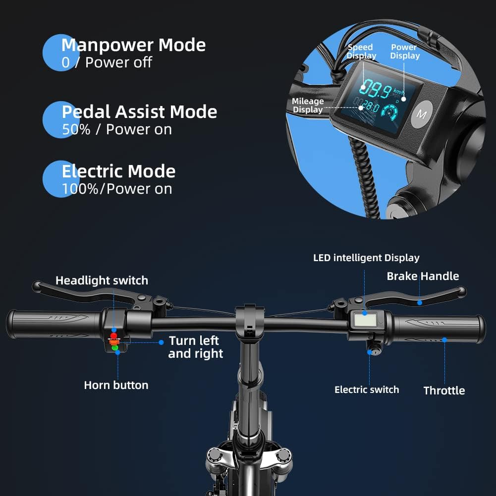 Folding Electric Bike, Magnesium Alloy 500W 48V 12.8Ah Removable Battery, 20'' Dual Suspension 7-Speed S358