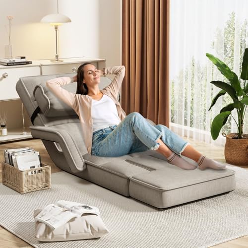 Padded Folding Floor Chair with 14-Level Adjustable Backrest (Dark Grey) A1503