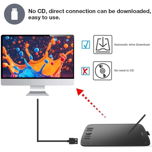 10x6 Inch Graphics Drawing Tablet with 8192 Level Battery-Free Stylus V542589