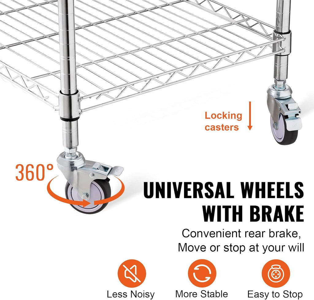 3 Tiers Wire Rolling Cart with Brake Wheels P4835