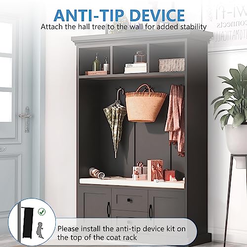 Black Hall Tree with Storage Bench and 4 Hooks Q1654