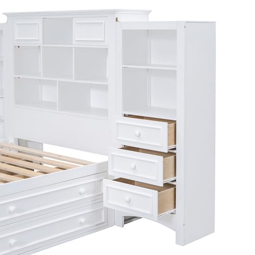 Gray Twin Wood Platform Bed with Bookcase Headboard and 10 Drawers G721527