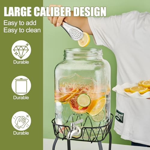2 Gallon Glass Beverage Dispenser with Stand and Lid N3232