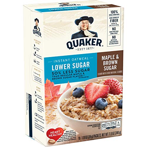 Lower Sugar Maple & Brown Sugar Instant Oatmeal, 10-Count 1.19oz Boxes (Pack of 6) A4345