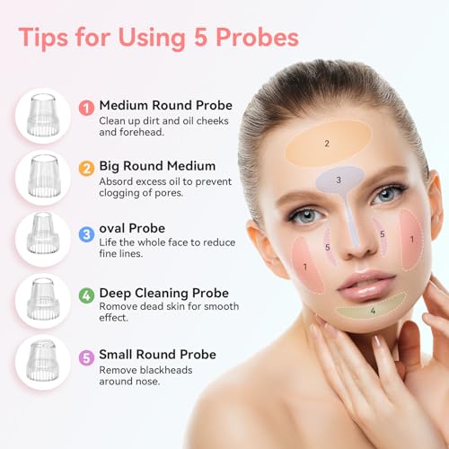 Blackhead Remover Pore Vacuum Electric Comedone Extractor Tool with 5 Suction Power and 5 Probes O630