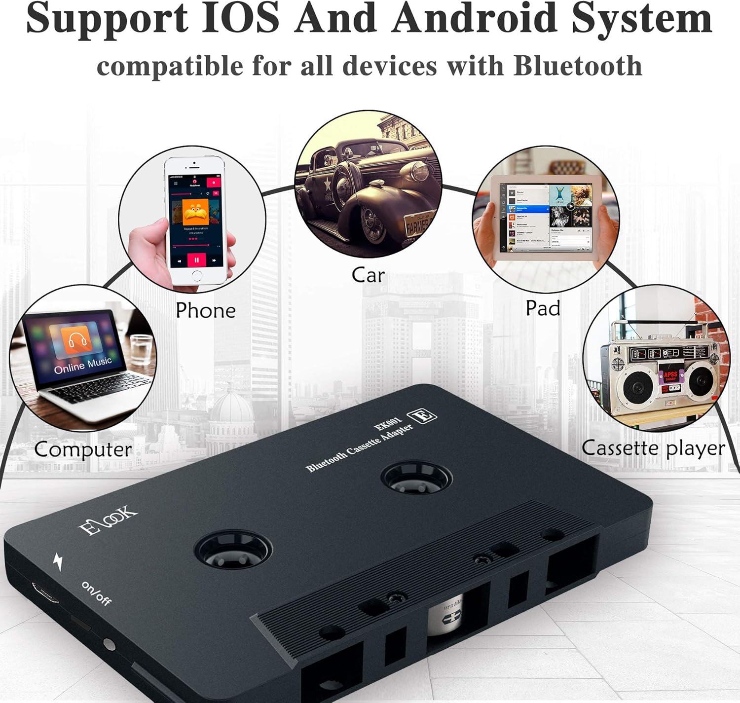 Bluetooth Cassette Receiver Tape Aux Adapter Player R9092