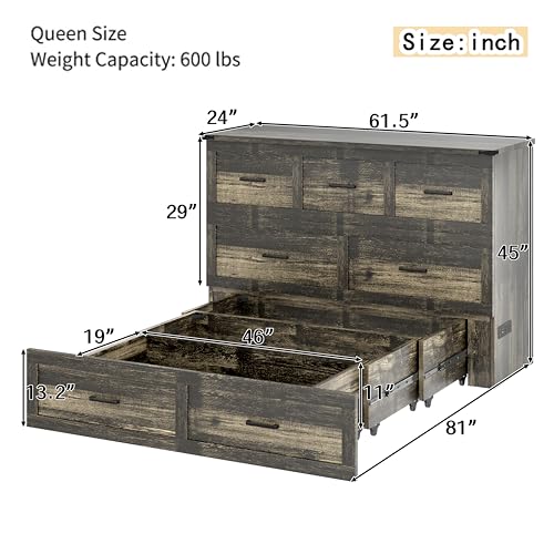 White Queen Size Murphy Bed with Storage Drawer T599603