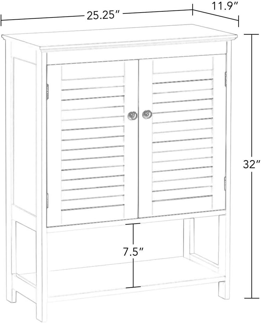 White Two-Door Floor Cabinet with Open Shelf Q56503