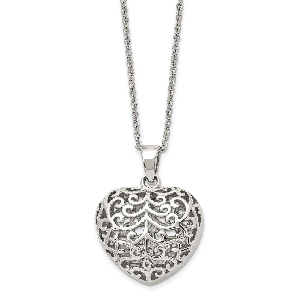 Stainless Steel Filigree Heart Necklace V578352