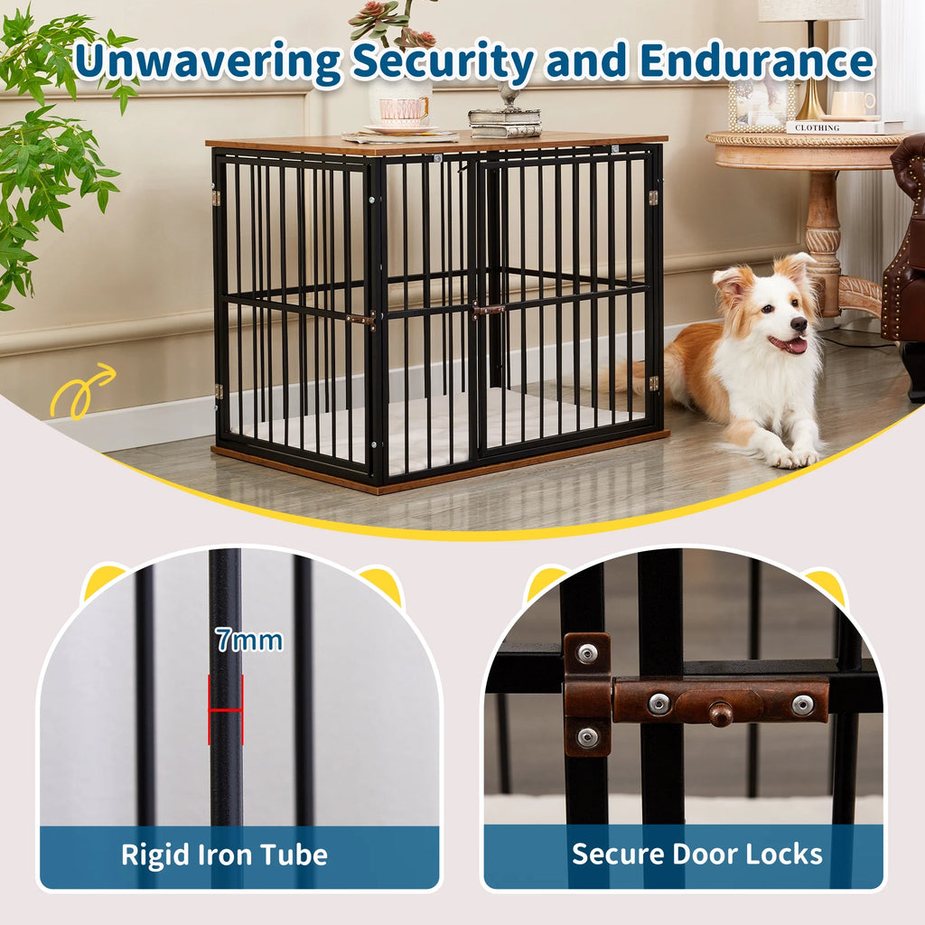 Medium Wooden Dog Crate Furniture with Washable Cushion U3908