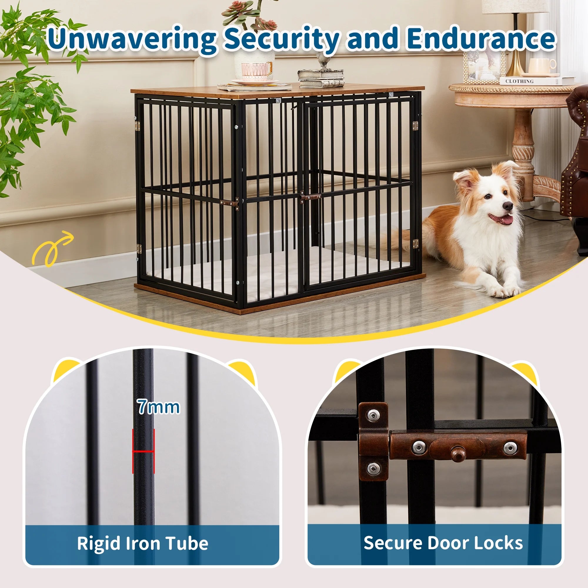 Medium Wooden Dog Crate Furniture with Washable Cushion U3908
