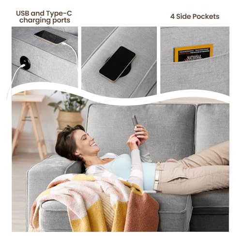 99" Convertible Sleeper Sofa Bed L Shaped with Storage Chaise Pull Out Couch Chenille Covers (Gray) N267449