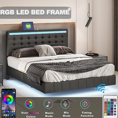 Queen Size LED Bed Frame with USB Charging A553386