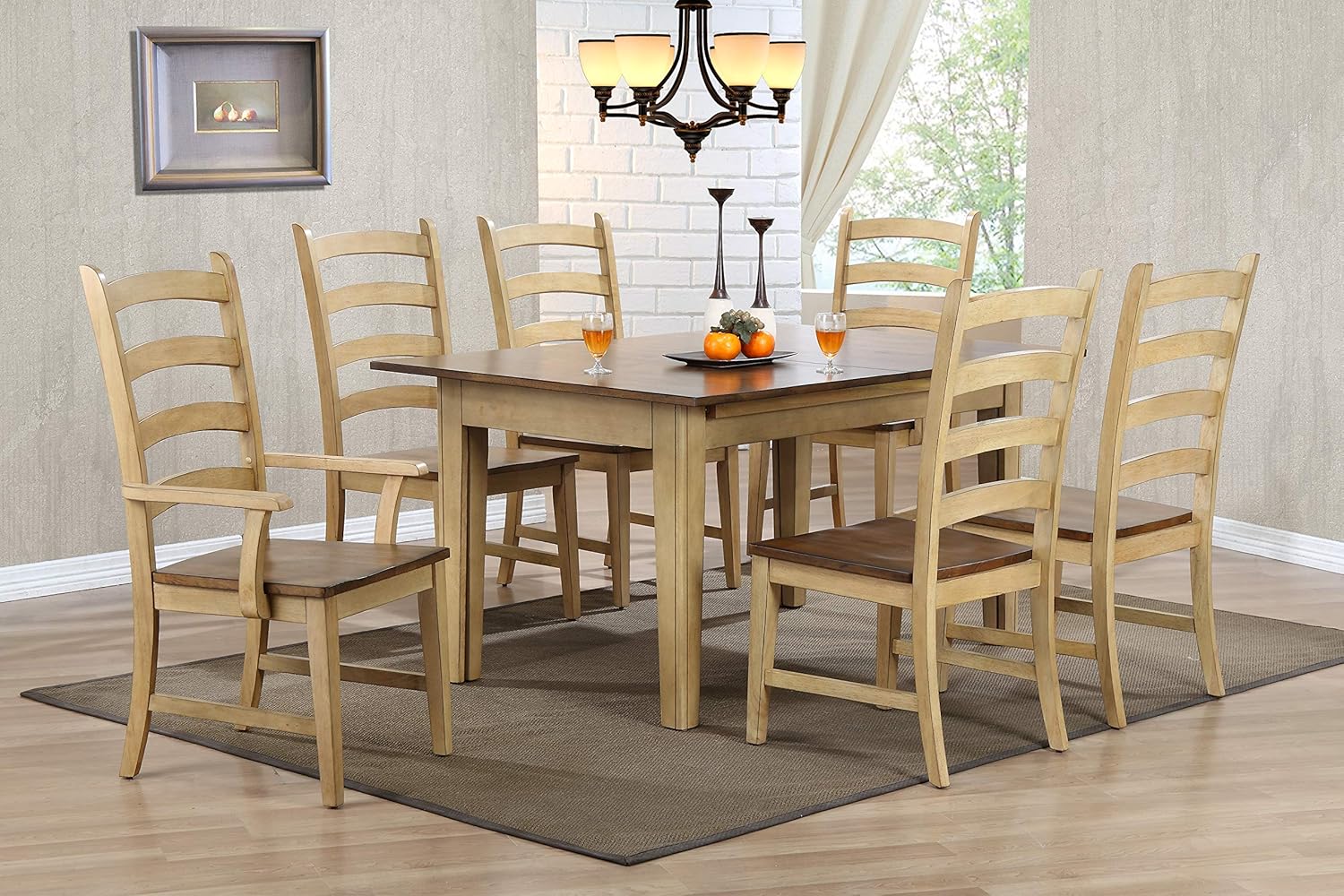 Distressed two tone light creamy wheat with warm pecan finish top Dining Table G104