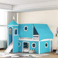 Blue Full Solid Wood Bunk Bed with Ladder and Safety Guardrail R410047
