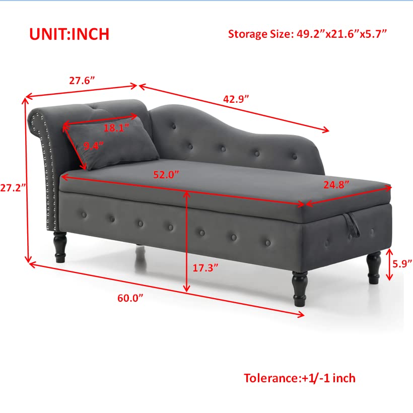 Tufted Velvet Upholstered Chaise Lounge with Storage Sleeper Sofa A71881