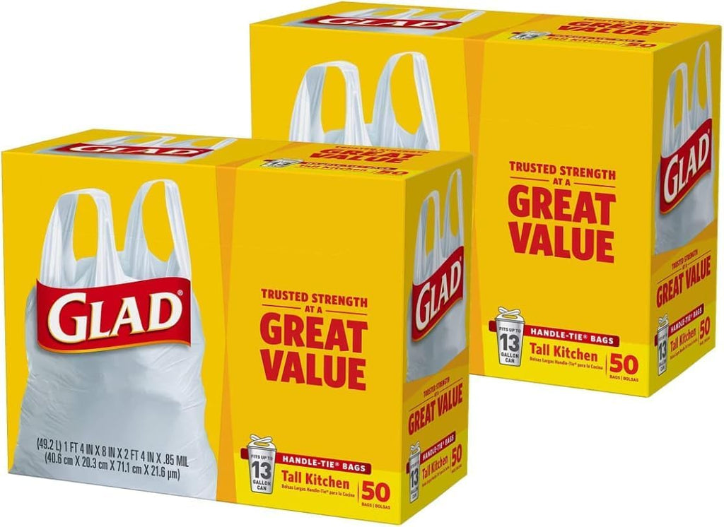 Tall Kitchen Trash Bags 13 Gallon White 50 Count Pack of 2 J53666