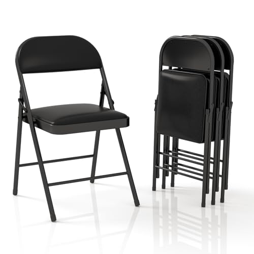 4 Pack Folding Chairs with Padded Cushion & Back (Black) P328