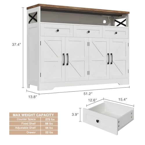 White Sideboard Buffet Cabinet with Drawers & Shelves H8232